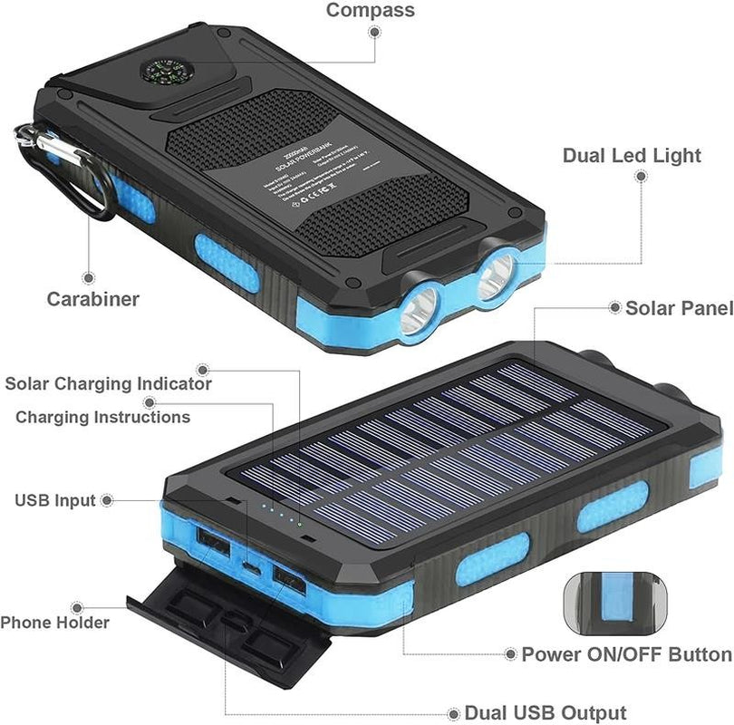 20000Mah Solar Charger for Cell Phone Iphone, Portable Solar Power Bank with Dua