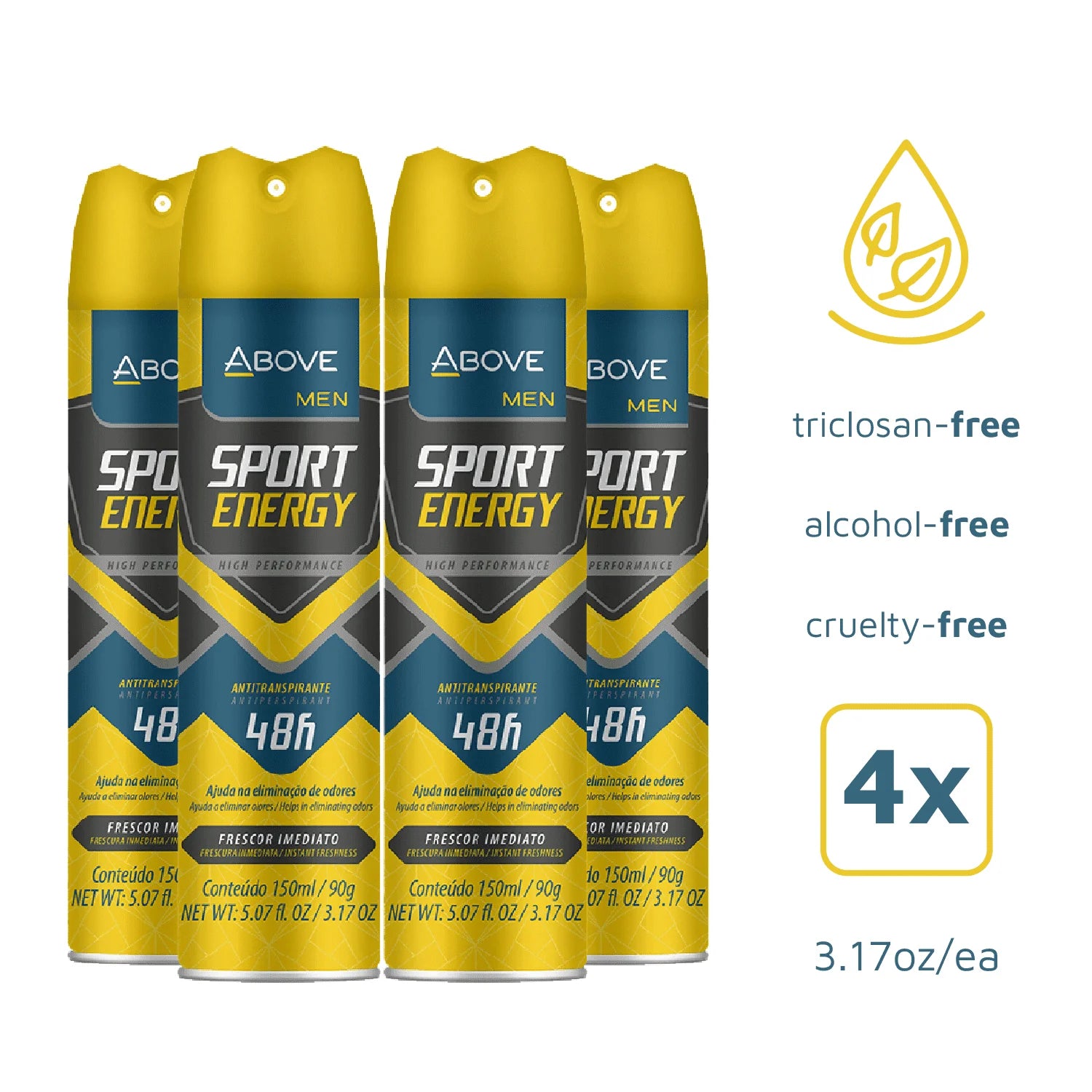ABOVE 48 Hours Sport Energy Set, Antiperspirant Deodorant for Men, 4 Pc