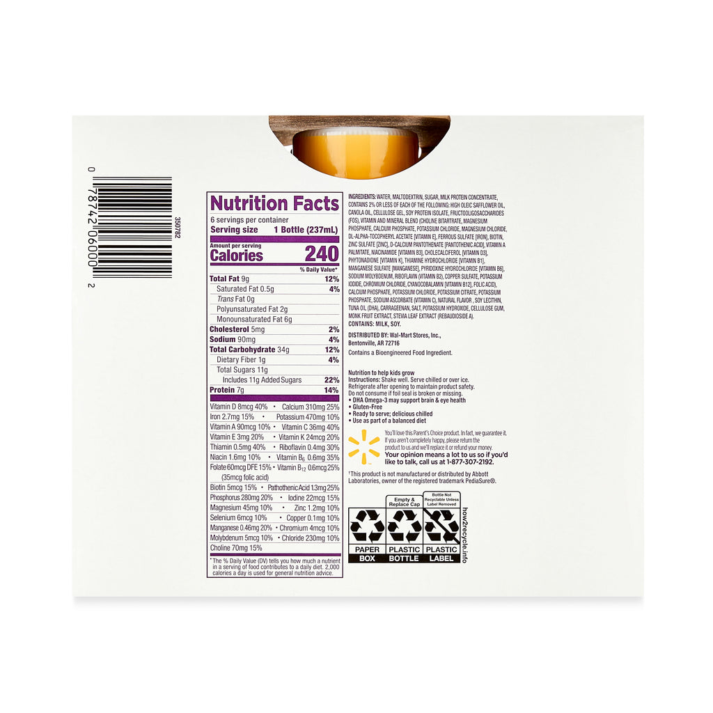 Parent'S Choice Pediatric Shake, Vanilla, 8 Oz Bottle, 6 Shakes