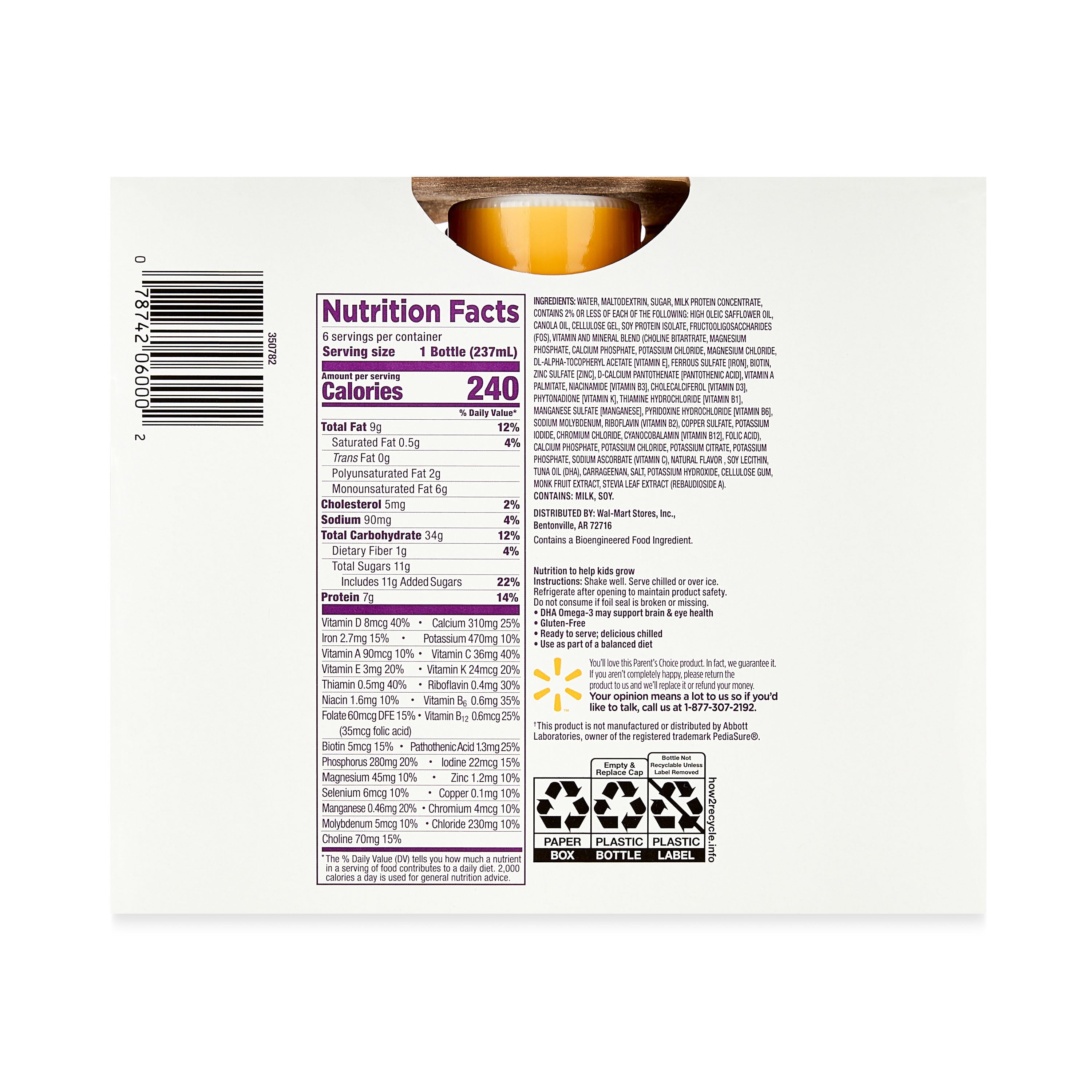 Parent'S Choice Pediatric Shake, Vanilla, 8 Oz Bottle, 6 Shakes
