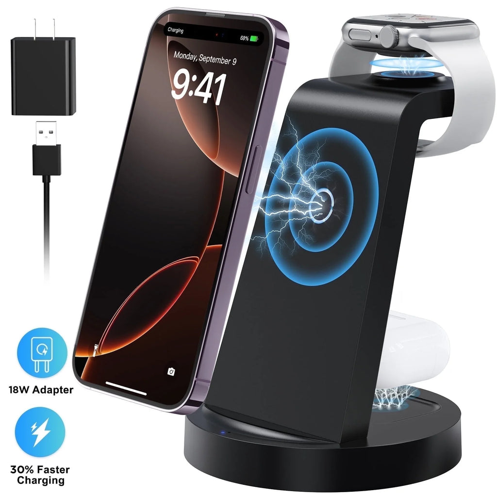 18W Wireless Charger - 3 in 1 Charging Station Compatible with Iphone 16E 16 15