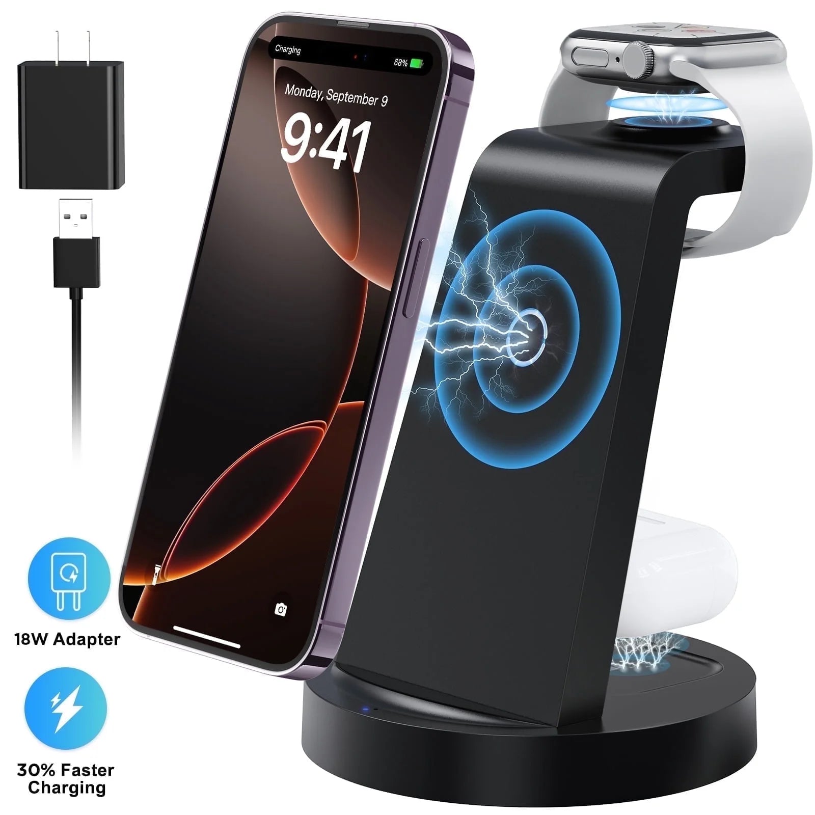 18W Wireless Charger - 3 in 1 Charging Station Compatible with Iphone 16E 16 15