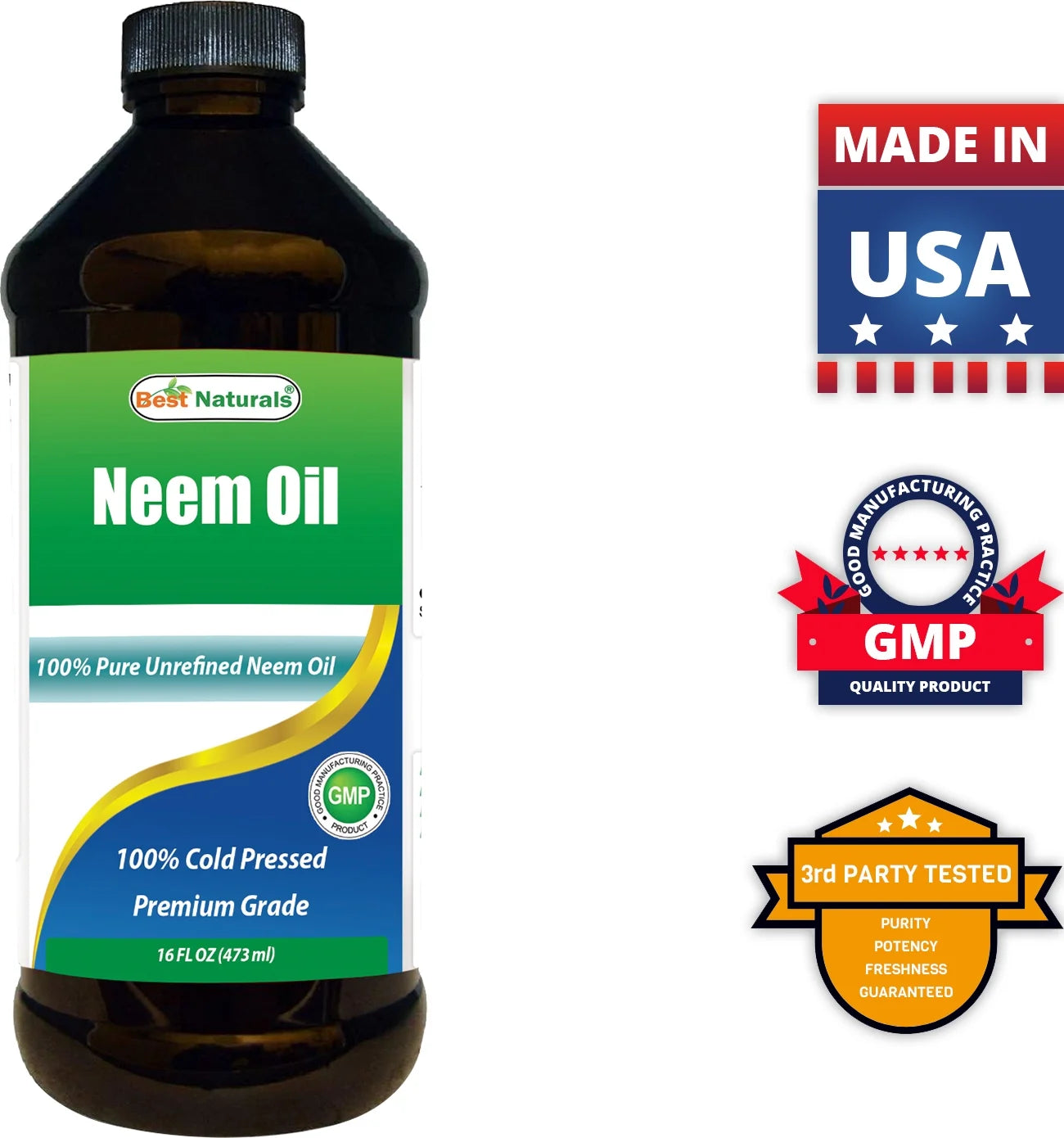 Best Naturals 100% Pure Neem Oil, 100% Cold Pressed and Unrefined - 16 OZ (1 Bottle)