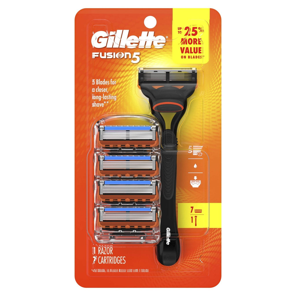 Fusion5 Razor Men 5 Blade Manual Razor ,1 Handle and 7 Blade Refills ,Black
