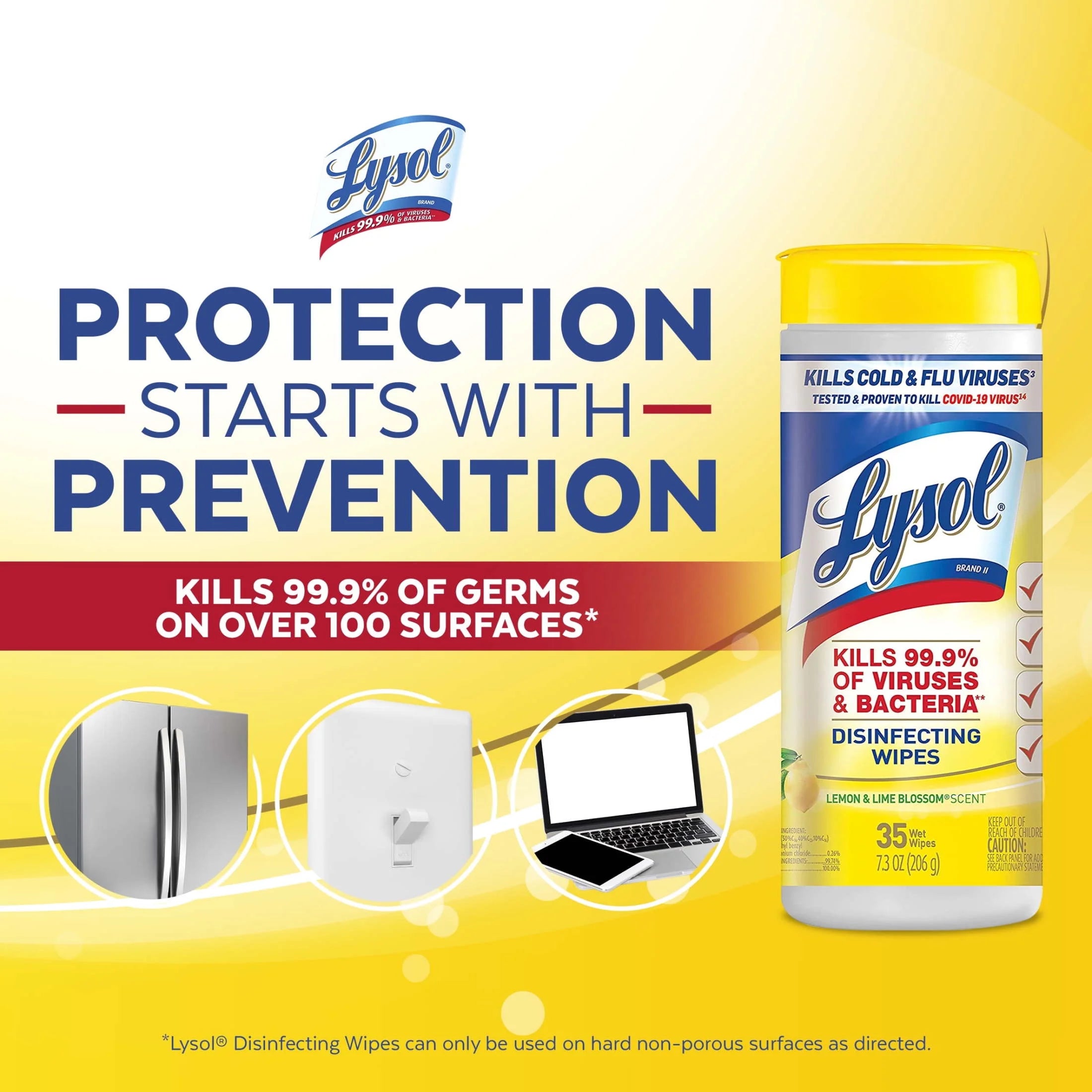 Lysol® Disinfectant Wipes, Multi-Surface Antibacterial Cleaning Wipes, for Disinfecting and Cleaning, Lemon and Lime Blossom, 35 Count