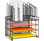 4-Tier Mesh Desk File Organizer,5 Vertical File Holder and Handle for Home Office (New Vertical Holder-Black)