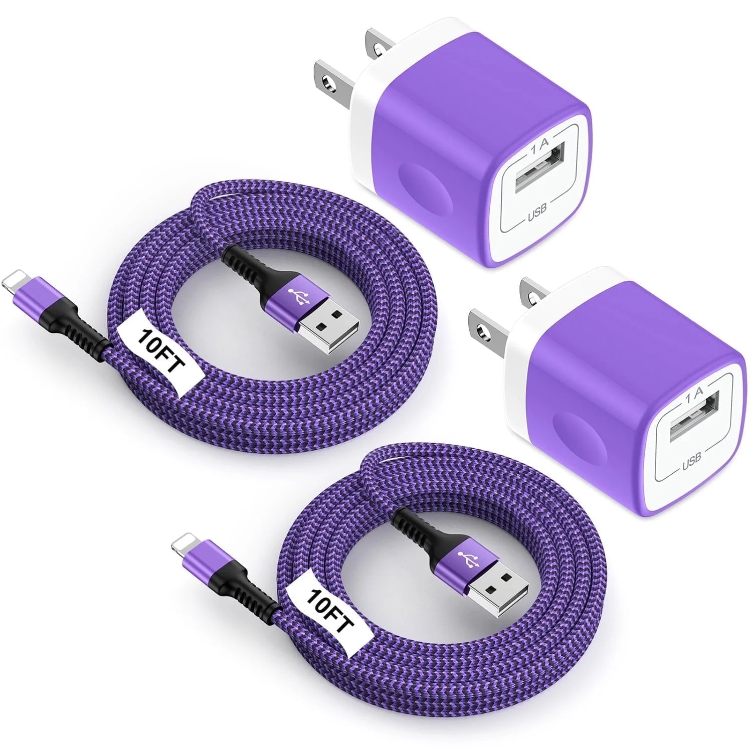 Compatible for Iphone Charger 2 Pack,Charger Block with Light-Ning Cable 10Ft,Wall Charger Charging Station Power Base with Charging Cord,Usb Charger Adapter Compatible for Iphone 14 13 12 11(Purple)
