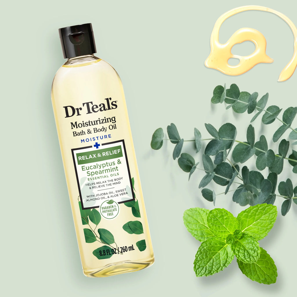 (3 Pack) Dr Teal'S Bath & Body Oil, Moisture + Rejuvenating Eucalyptus & Spearmint Essential Oils, 8.8 Fl Oz.