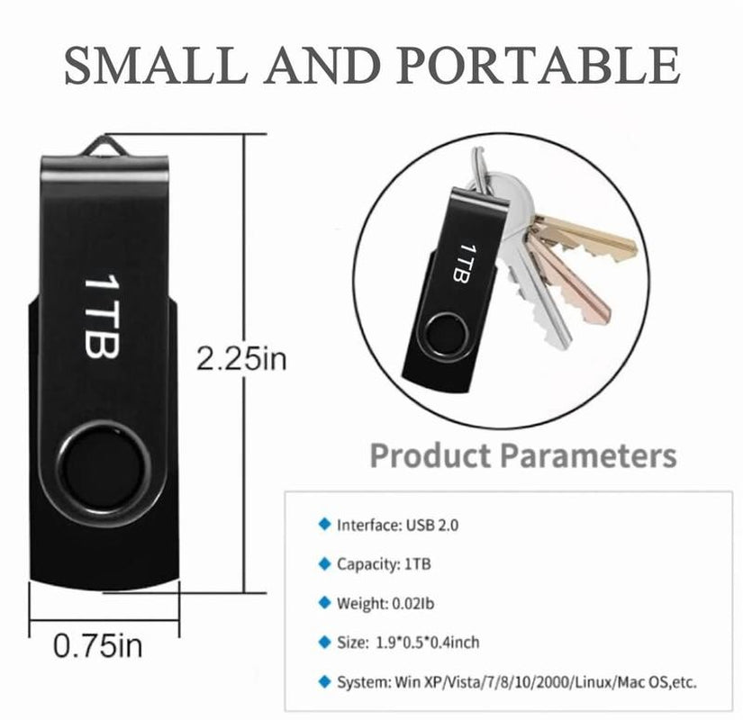 1TB USB Flash Drive 1000GB 1Pack Rotatable Memory Stick External Storage Drive F