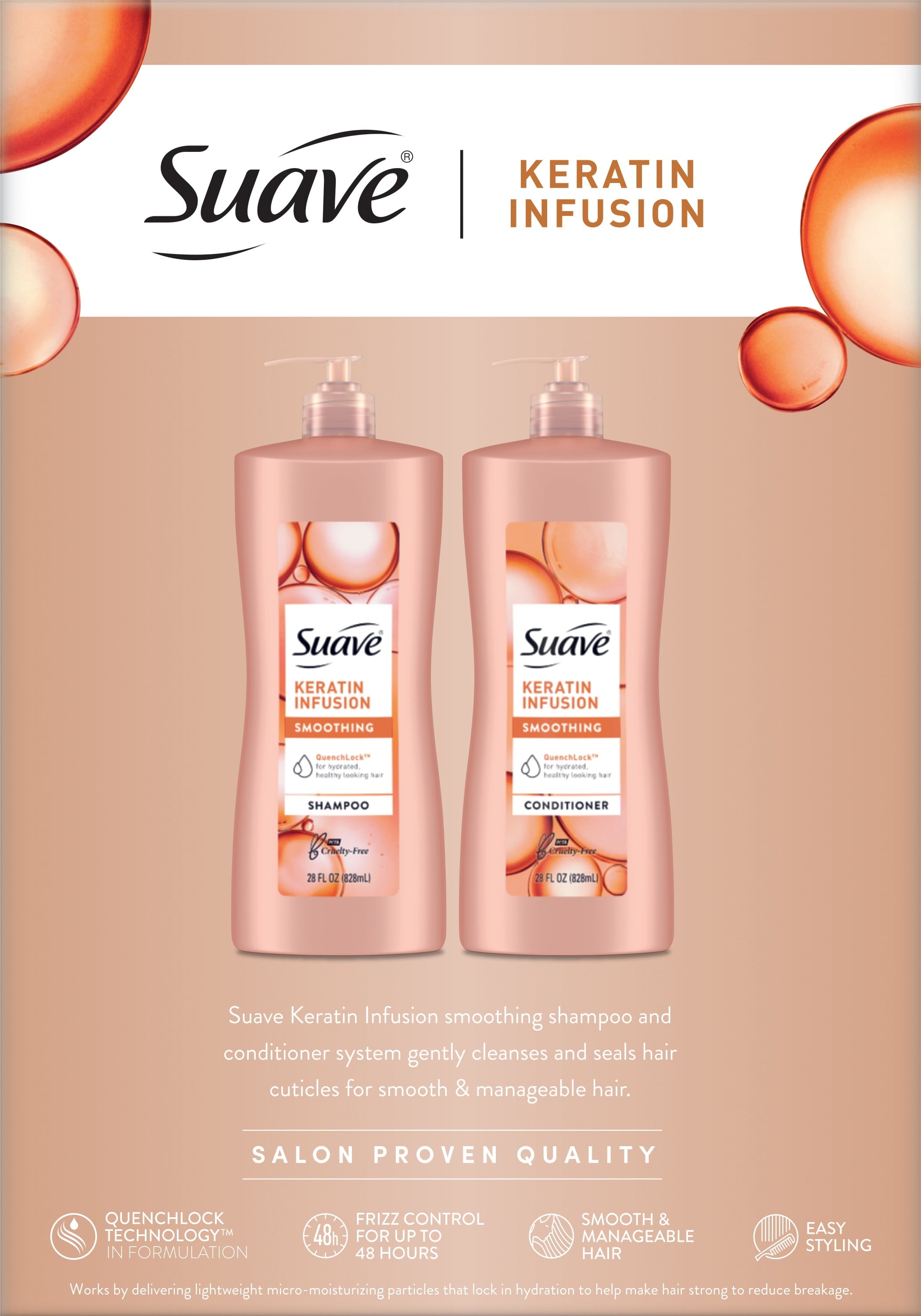 Suave Professionals Keratin Infusion Smoothing Shampoo and Conditioner with Pump 28 Oz 2 Count