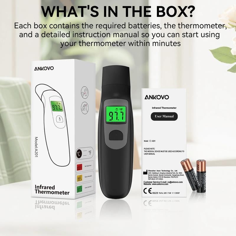 Dual Mode Infrared Thermometer, 1S Reading, 3 Colors Backlight, 25 Memories Reca