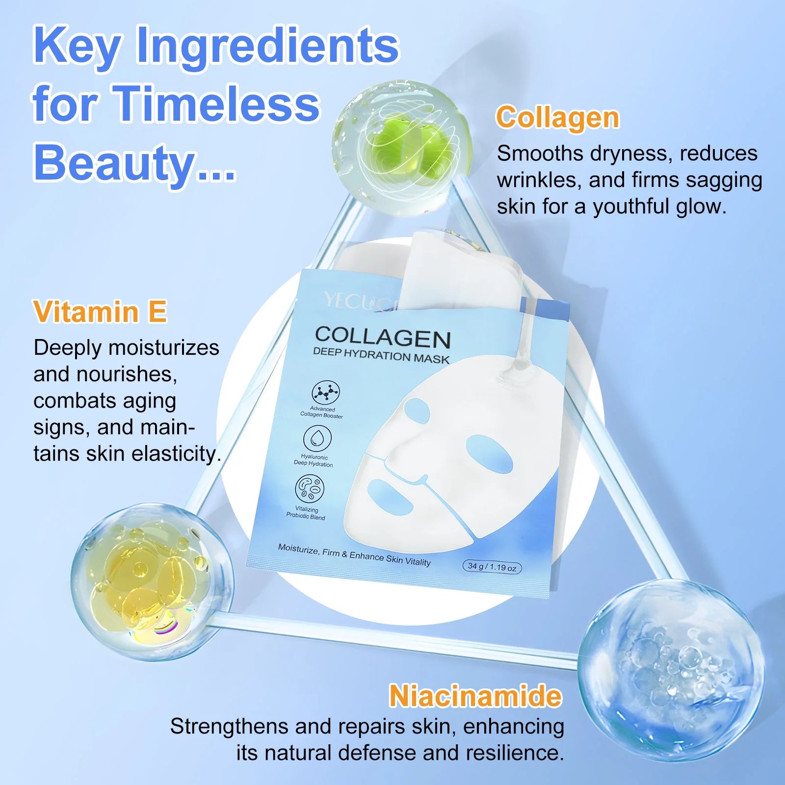 6 Pcs Collagen Deep Hydration Mask,Anti-Aging Hydrating Sleeping Mask for Moisturize, Firm & Enhance Skin Vitality