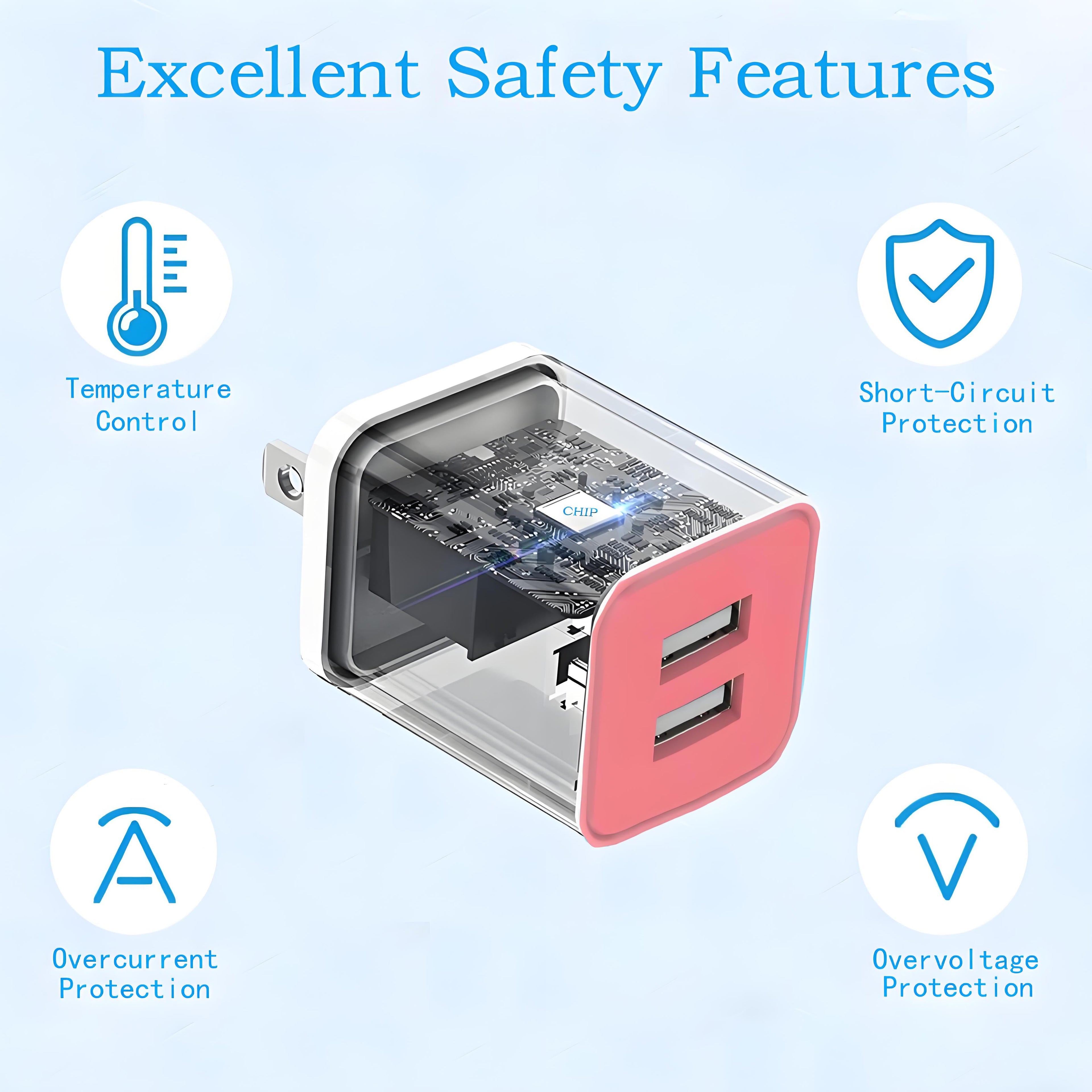 Charger Block,Type C Charger Fast Charging Cable 10 Feet,Almosten 2.4A Dual Port High Speed Android Phone Charger Block Box Cube Power Plug Adapter USB Wall Charging Brick with (10Ft Cable),Pink