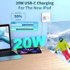 20W USB C Power Ipad Charger Delivery Wall Charger, Type C Charger PD Fast Charging with 6Ft Type C to Type C Cable Compatible with Ipad Pro, Iphone 15/15 Pro/Max, Macbook, White