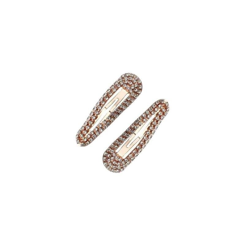 Clip Snap Rhinestone Hair Clip, Gold, 2 Ct