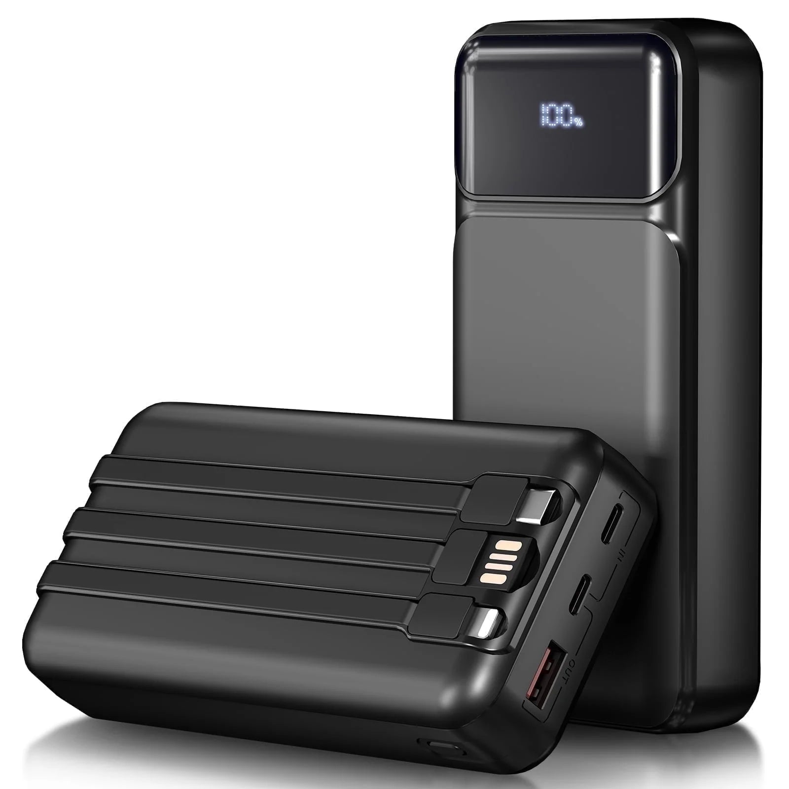49800Mah Power Bank Portable Charger with Built in Cables,4 Outputs 3 Inputs 22.5W Fast Charging with LED Display Battery Pack Compatible for Iphone Charger-Camping,Hiking,Travel Essentials(Black)