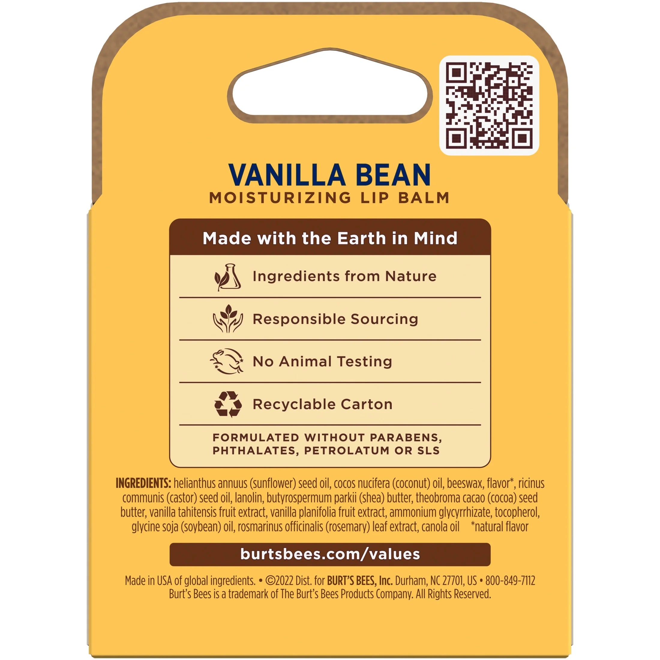 Burts Bees Vanilla Bean Lip Balm, 4-Pack, 0.15 Oz.