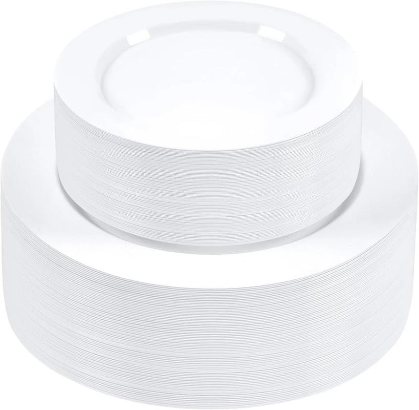 Comfy Package Disposable White round 75 " and 1025" Plastic Party Plates (100 Co