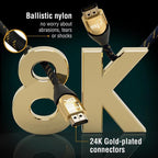 8K HDMI Cable 2.1 | 48Gbps, 6.6FT | Ultra High Speed, Earc, Ethernet, VRR, Gold