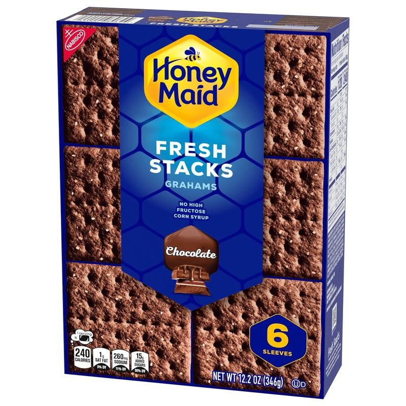 Fresh Stacks Chocolate Graham Crackers, Travel Snacks, 12.2 Oz (6 Multi Snack Pa