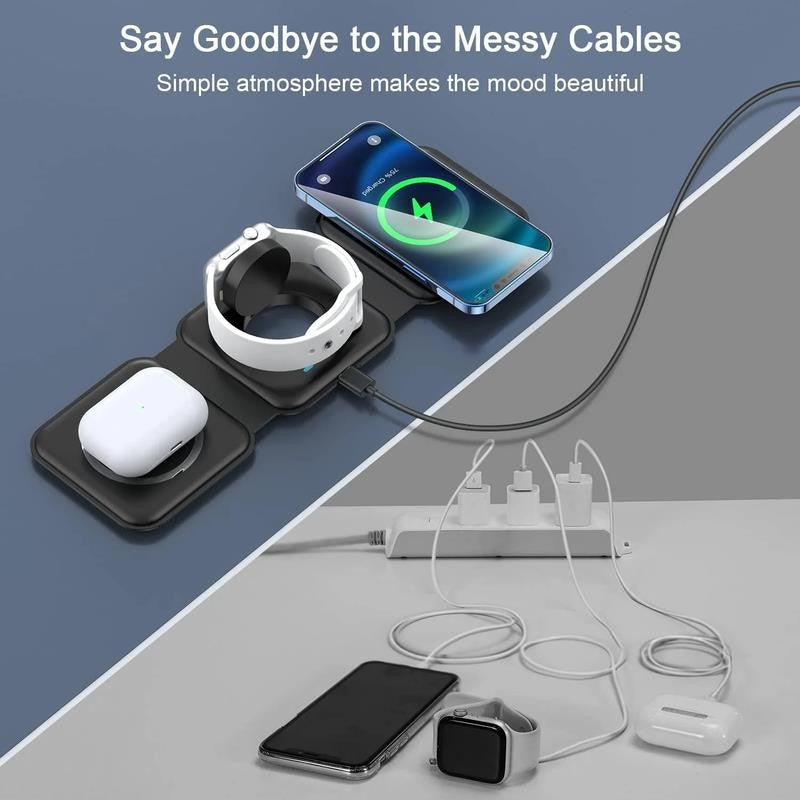3-In-1 Wireless Charging Station Compatible with Multiple Devices Including Ipho