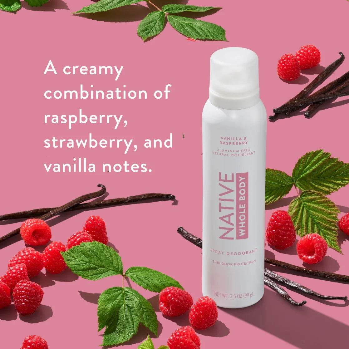 Native Vanilla & Raspberry Whole Body Deodorant Spray 3.5Oz