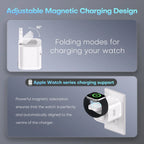 35W 3-In-1 Gan Wall Charger with Wireless Charging for Smartwatch, USB-C + USB-A Ports, 2.2Ft Retractable Cable, Foldable Plug (White)
