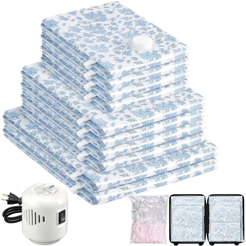 10 Combo Vacuum Storage Bags with Electric Pump, Reusable Travel Vacuum Storage