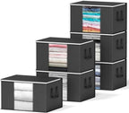 90L Extra Large Clothes Storage Bags, 6 Pack, Black