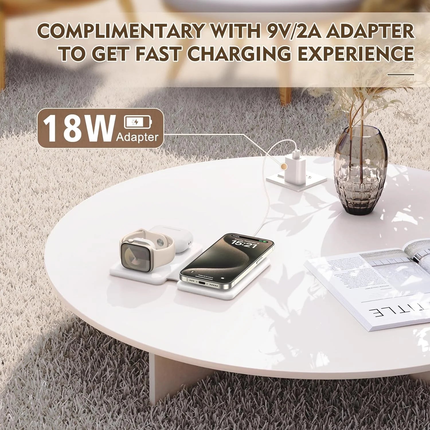 Magnetic Wireless Charger Compatible for Iphone: ETEPEHI Foldable 3 in 1 Fast Charging Compatible for Iphone, Charging Pad for Iwatch Series & Airpods