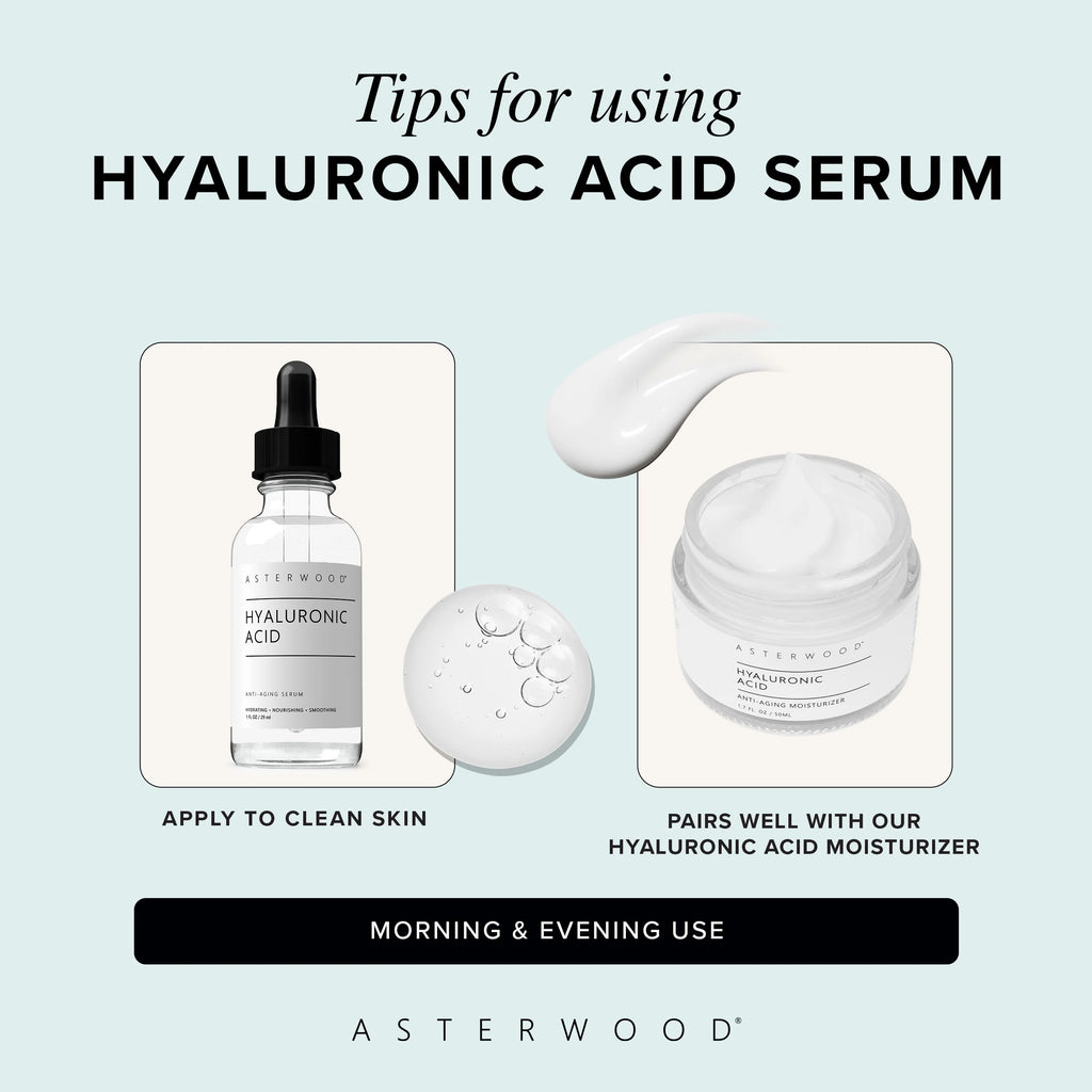 Asterwood Hyaluronic Acid Serum for Face - Plumping, Anti-Aging, Hydrating, Fragrance-Free, 1 Fl Oz