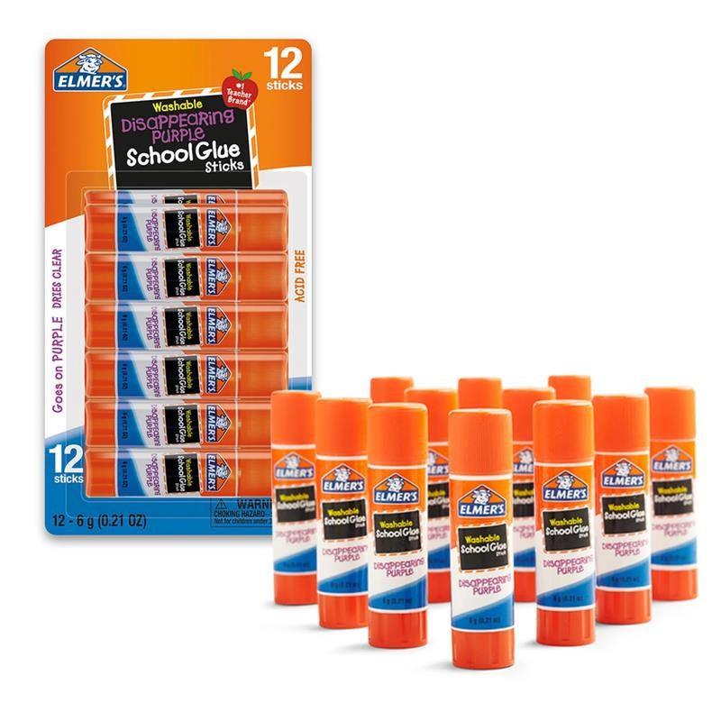 Disappearing Purple Washable School Glue Sticks, 6 Gram, 12 Count