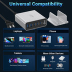 140W Gan Charger Hub with LED: 3 USB-C + 2 USB-A Ports, 100W PD Fast Charging for Laptop/Phone/Tablet