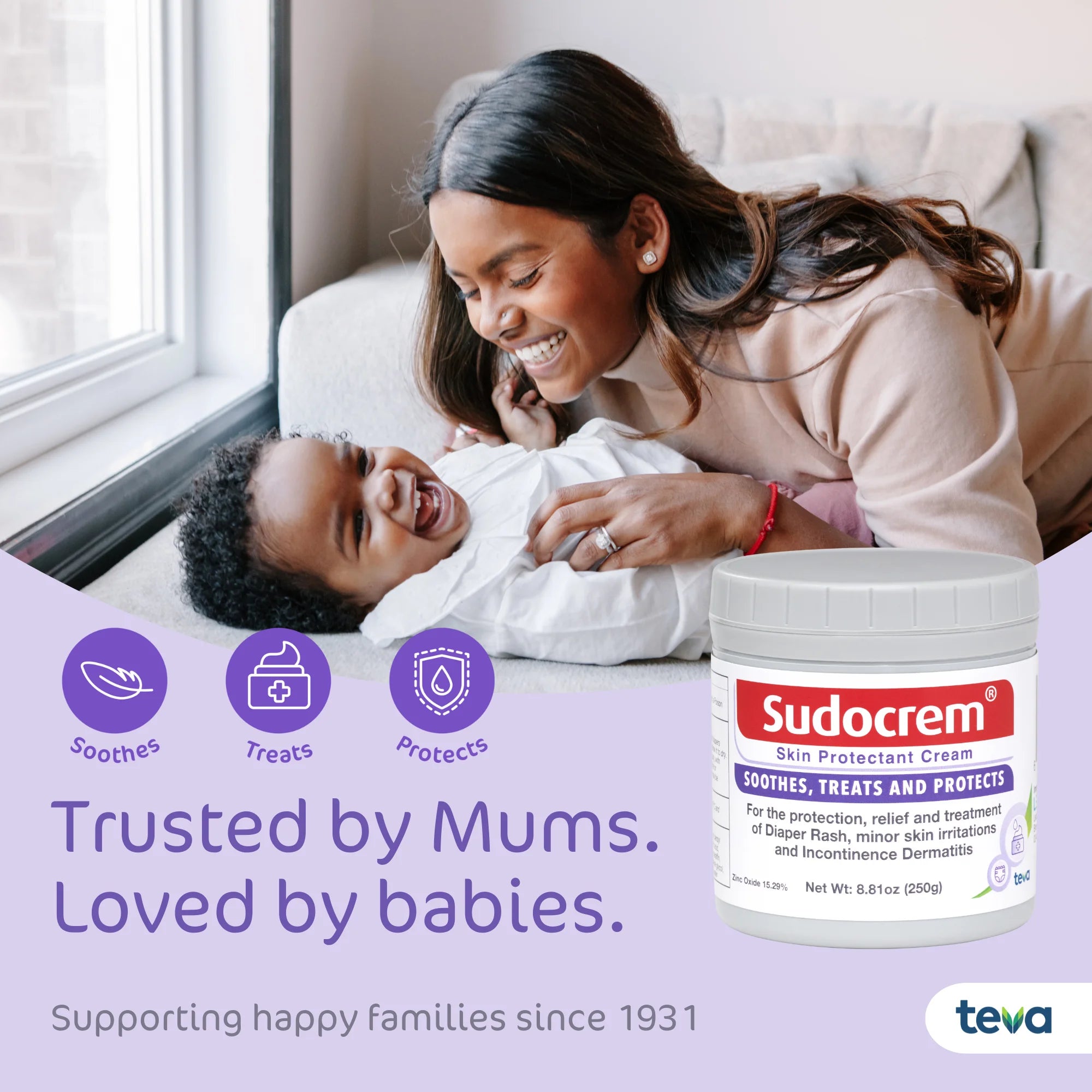 Sudocrem Diaper Rash Cream, Soothes, Treats, and Protects, 15.29% Zinc Oxide, 8.8Oz