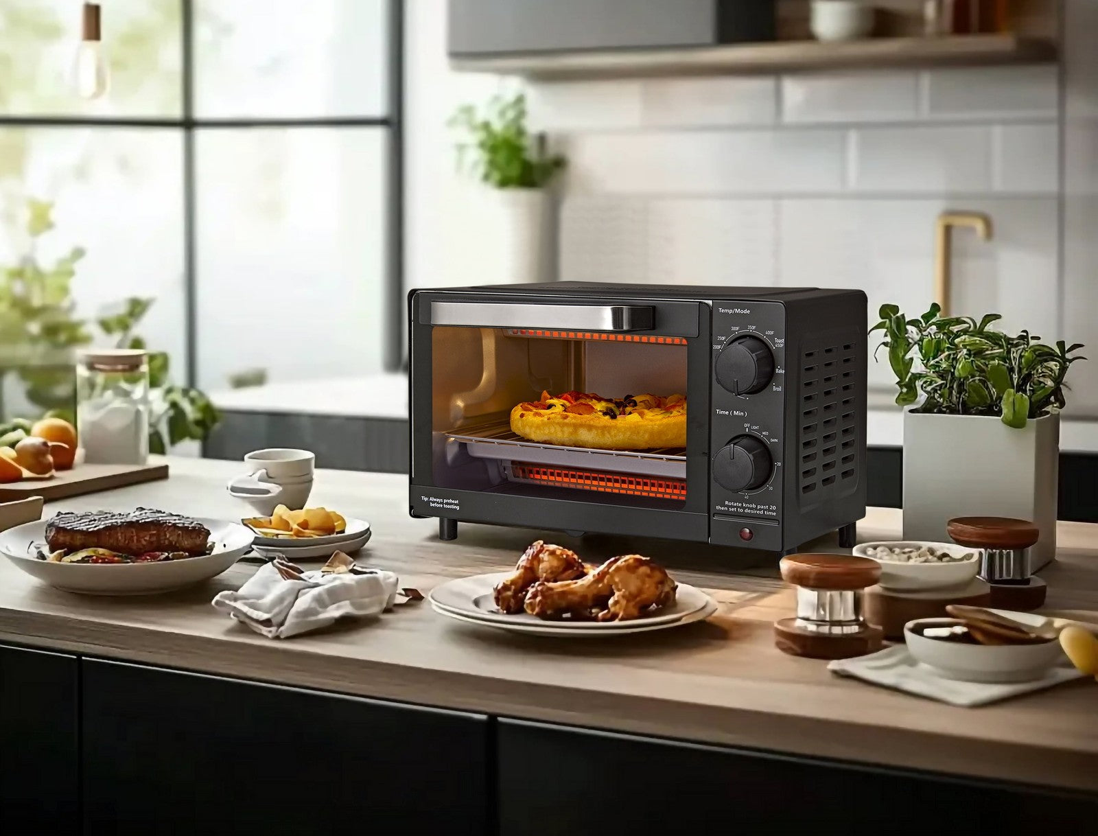 4 Slice Toaster Oven with 3 Settings, Includes Baking Rack and Pan, Black, New