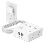 6Ft Flat Plug Power Strip - 8 Outlets and 4 USB Ports (1 USB C), Extension Cord