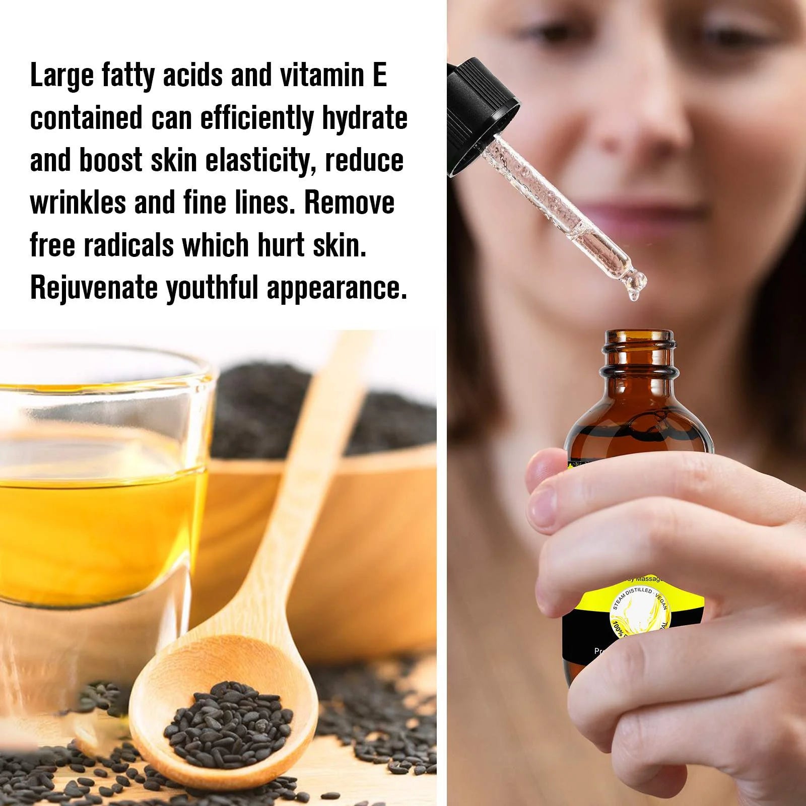 ALIVER Sesame Seed Oil for Face, Skin, Body, Hair, Massage, Moisturizing & Nourishing, 100% Pure & Natural, Cold Pressed, Cruelty Free, 2.02 Fl Oz