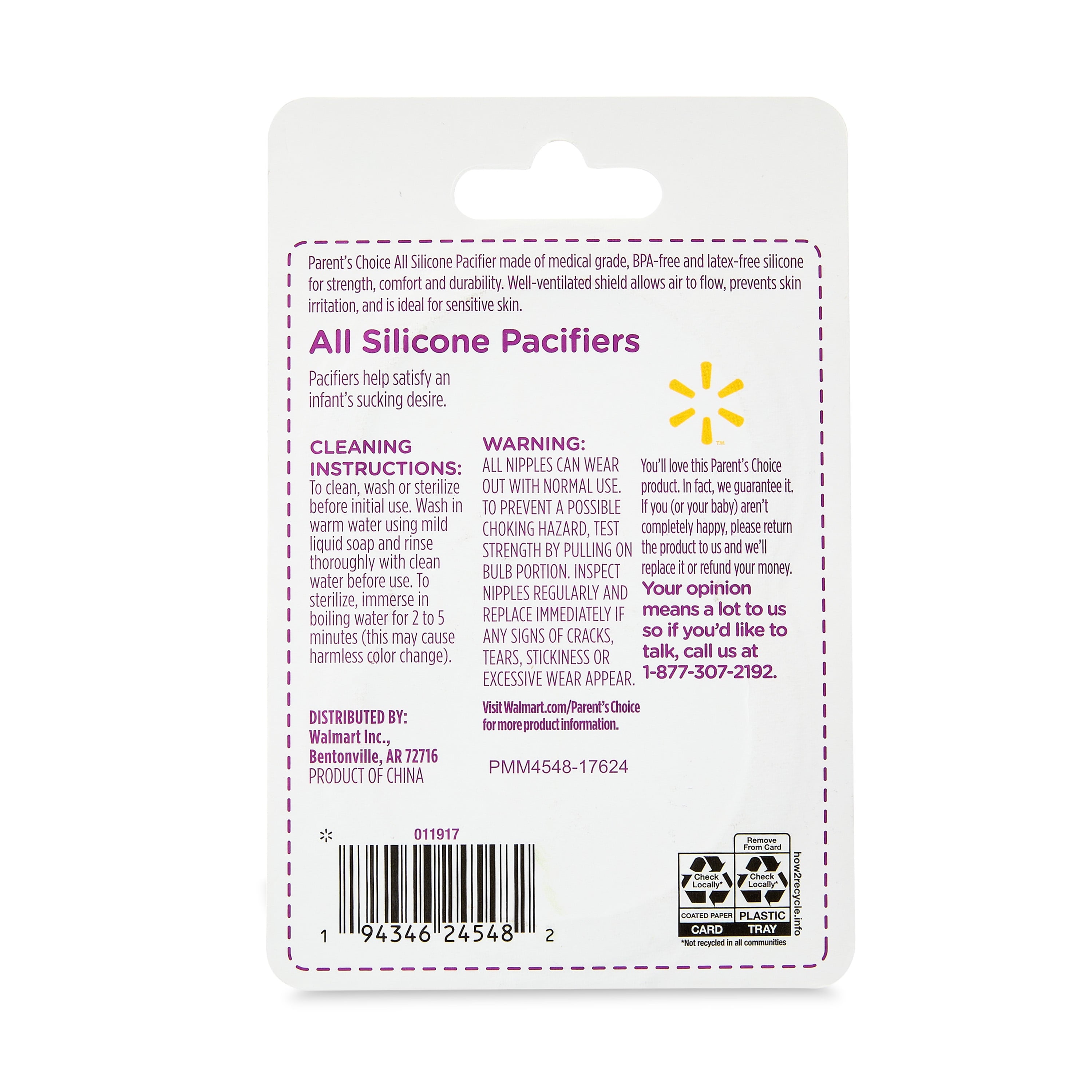 Parent'S Choice All Silicone Pacifier, 0M+ Newborn, Unisex, 2-Pack