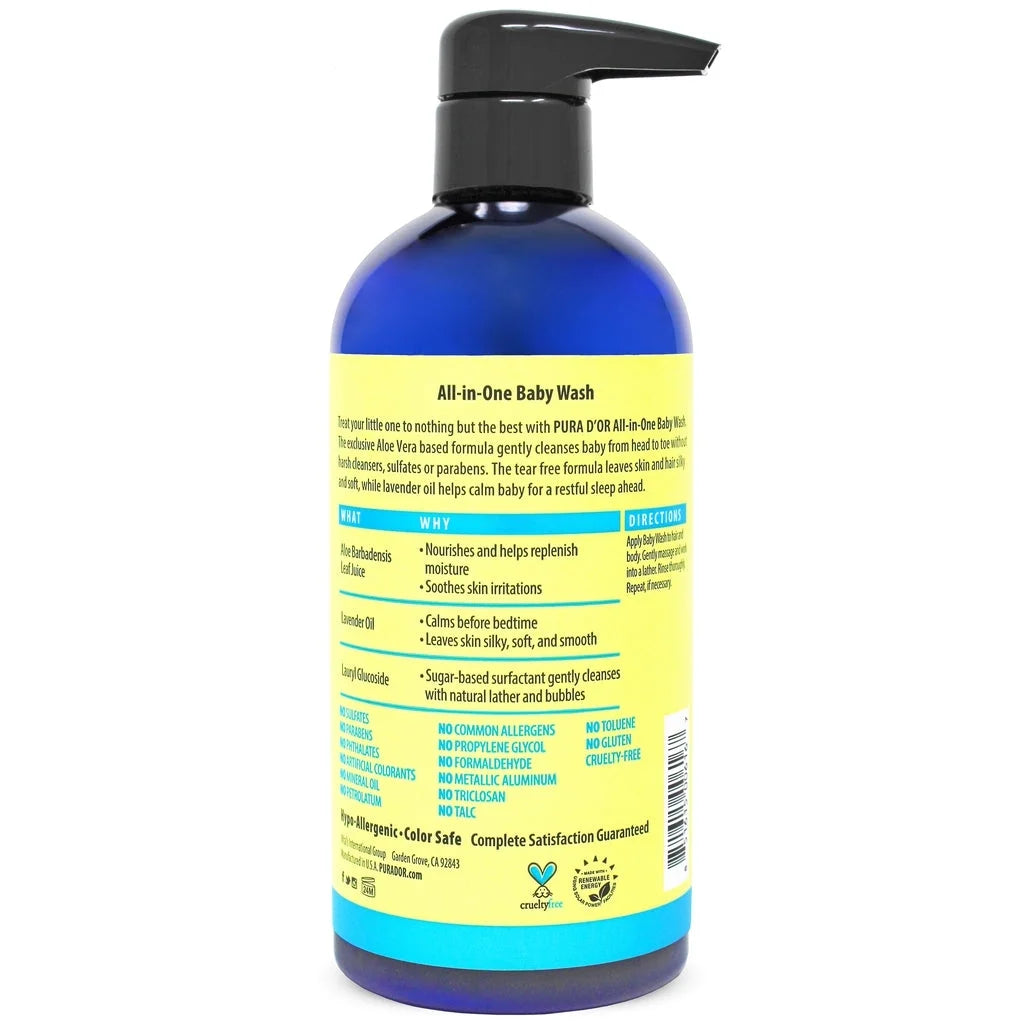 All-In-One Baby Wash (16 Oz X2 = 32 Oz) USDA Biobased, Zero Sulfates, No Artificial Scents, Tear-Less, Hypoallergenic, Gentle, Calming 2-In-1 Baby Bath Wash & Shampoo