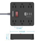 5Ft Extension Cord - 6 AC Outlets and 4 USB Charging Ports, Power Strip for Home