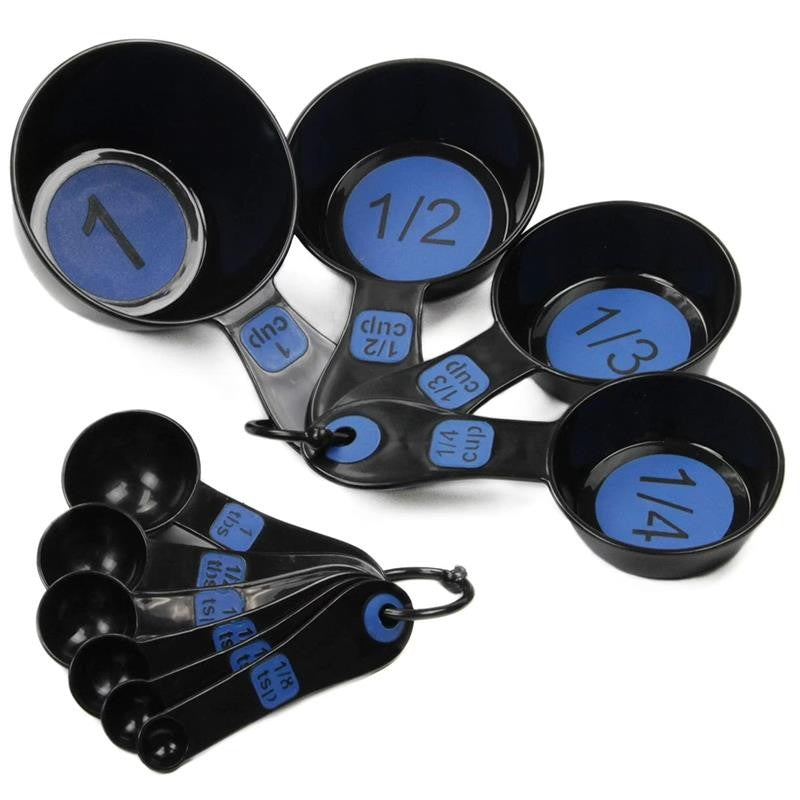 10 Piece Easy Read Measuring Cups & Spoons Set - Black / Blue
