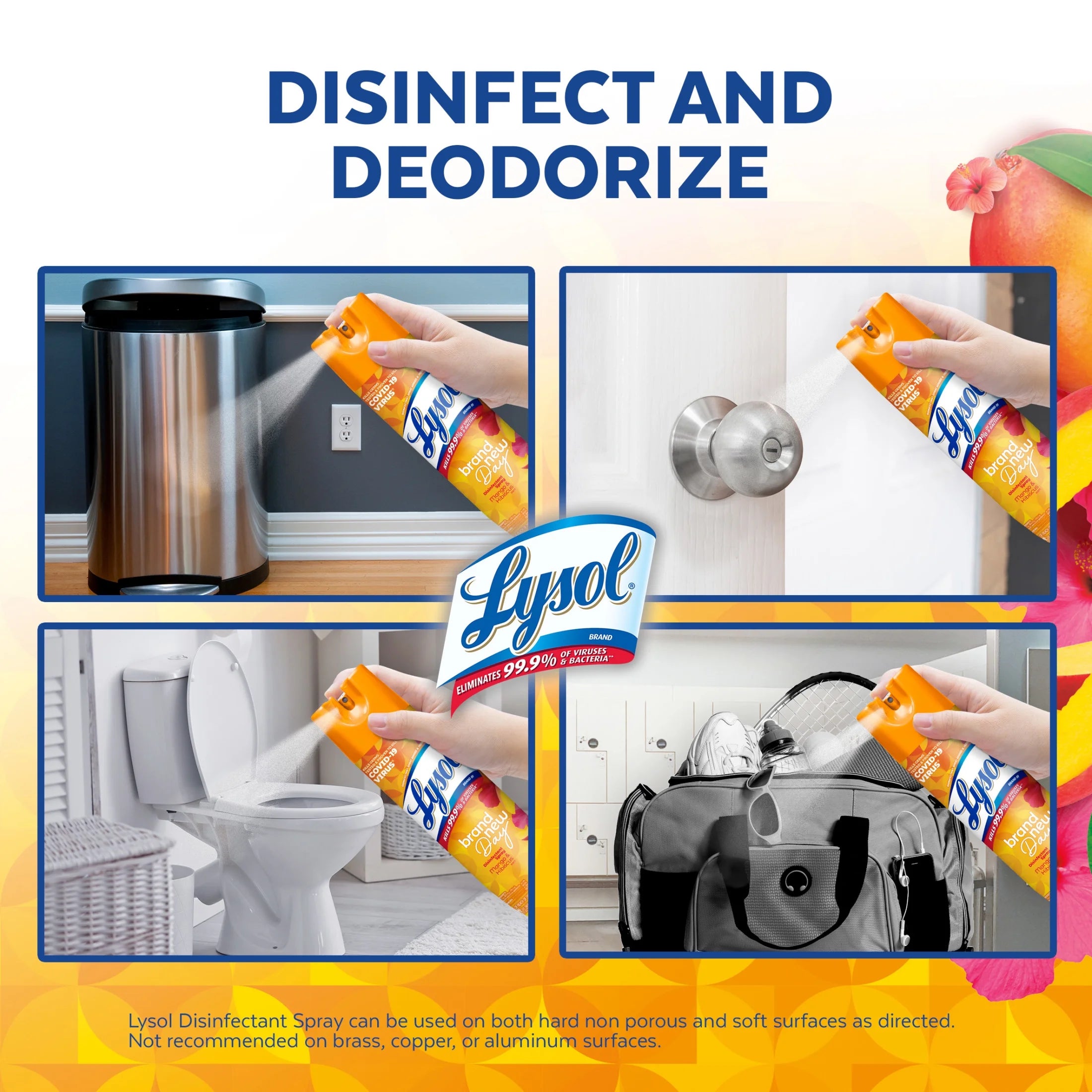 Lysol Disinfectant Spray Sanitizing/Antibacterial- Disinfecting & Deodorizing, Brand New Day Mango Hibiscus 19 Fl Oz