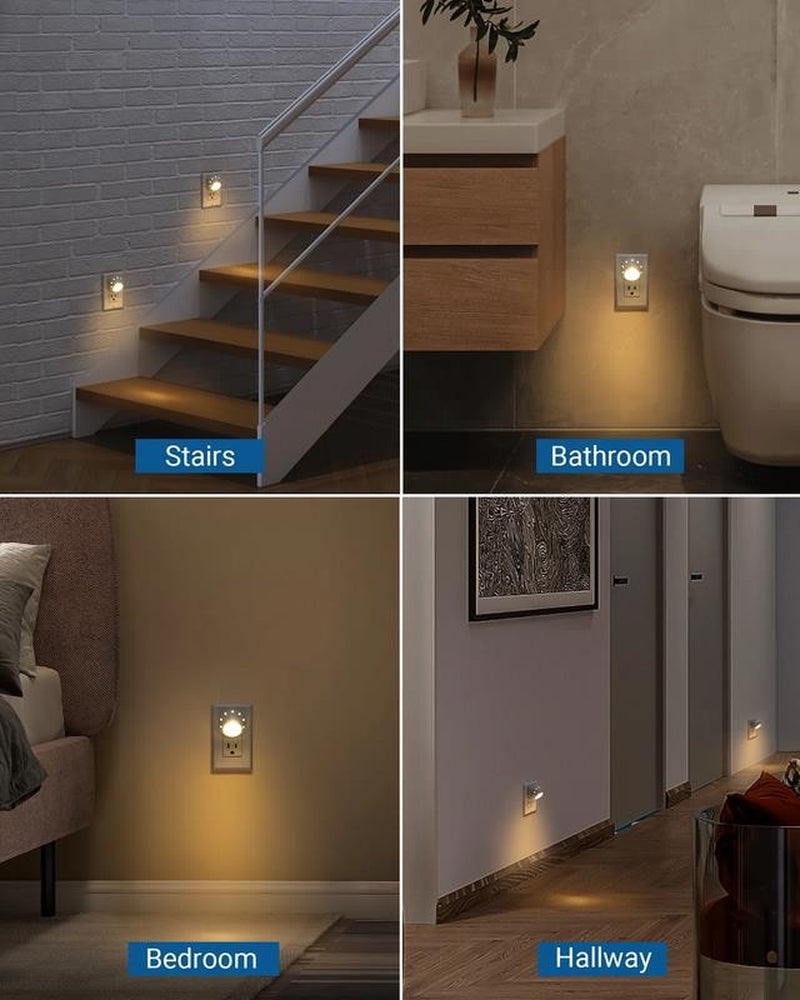 4-Pack LED Night Light Plug In,Nightlight Dusk to Dawn Auto on and Off, 360° Rot