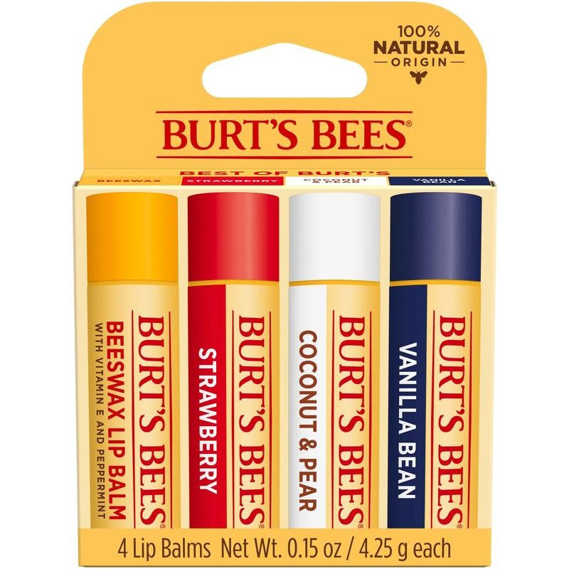 100% Natural Origin Moisturizing Lip Balm with Beeswax, Variety Pack, 4 Tubes