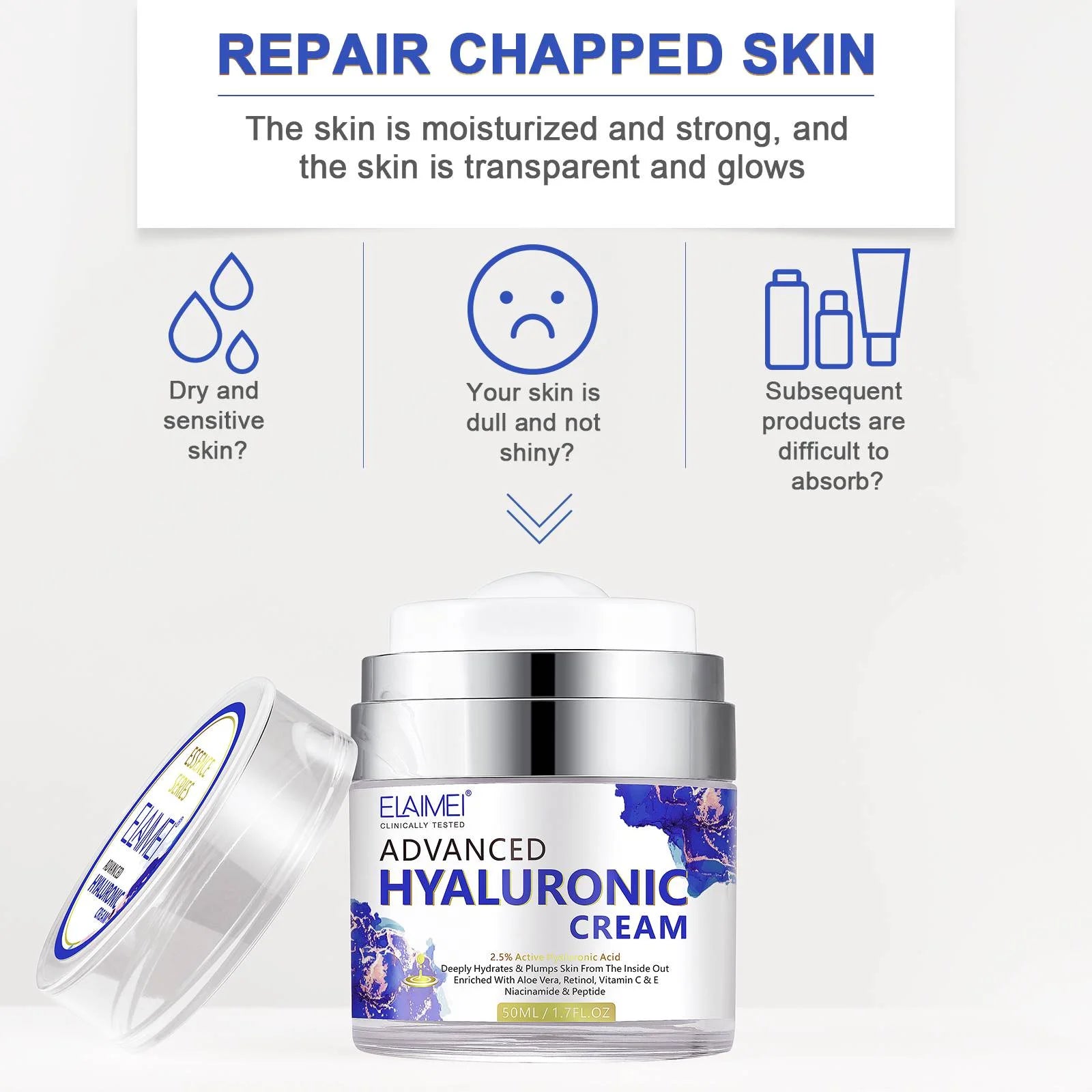 Advanced Hyaluronic Acid Face Moisturizer, Hyaluronic Acid Moisturizing Cream for Hydrating, Firming, Stretch Marks, Anti-Aging, Wrinkle Reducing, for All Skin Types, 1.7 Fl.Oz