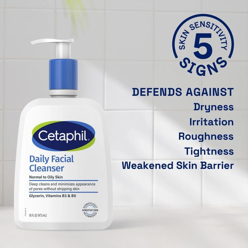 (2 Pack) Daily Facial Cleanser for Sensitive, Combination to Oily Skin, 16 Oz
