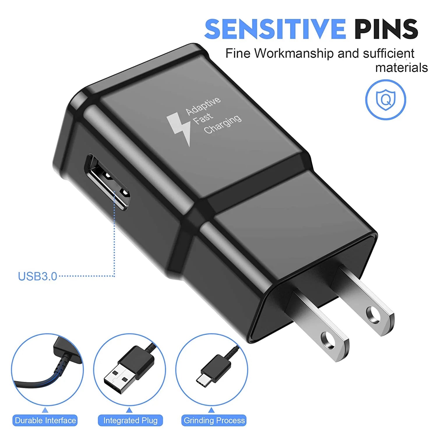Adaptive Fast Charging Type C Android Phone Charger with Cable for Samsung Galaxy S10/ S9/S10 Plus/S9 Plus/S10E/S21/S21Plus/S21 Ultra/S20/S20 Plus/S20 Fe/S8/Note 20/Note 10/Note 9/ Note 8