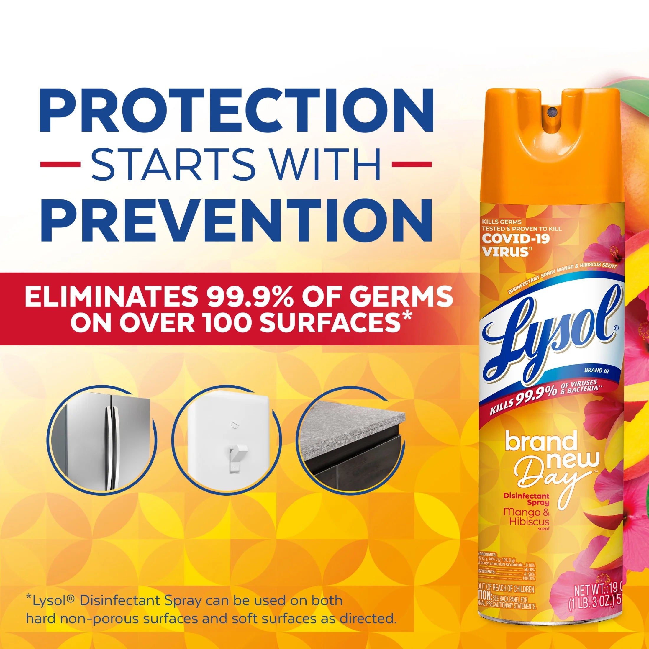 Lysol Disinfectant Spray Sanitizing/Antibacterial- Disinfecting & Deodorizing, Brand New Day Mango Hibiscus 19 Fl Oz