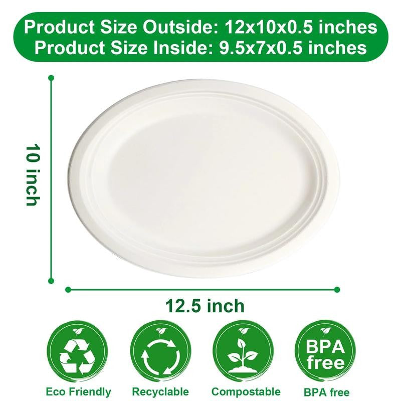 50 Pack 10" X 12.5" Inch Paper Plates, 100% Compostable Paper Plates, Eco-Friend