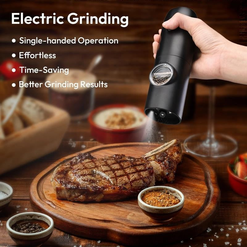 Electric Salt & Pepper Grinder, Automatic Spice Mill with Adjustable Coarseness,